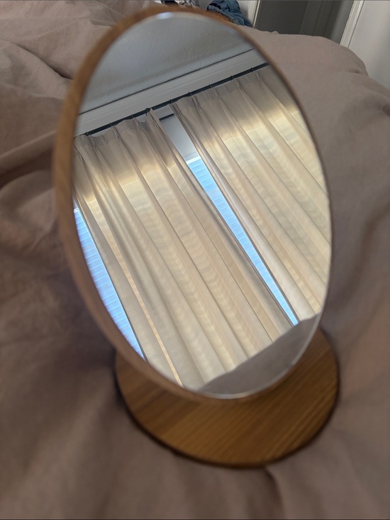 Other - Oval Table Mirror with Wood Base - Beige